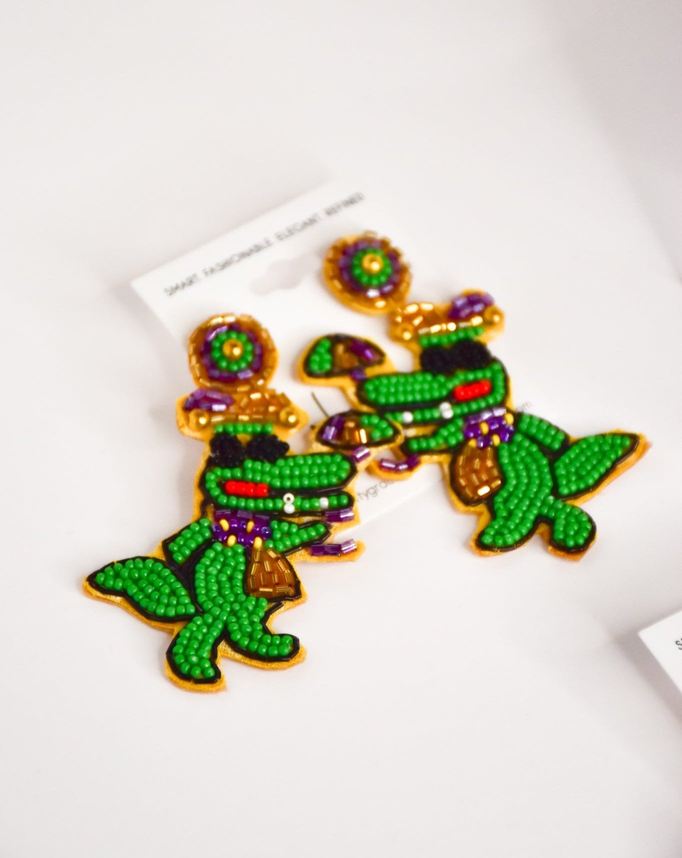 Crawfish Mardi Gras Beaded Earrings