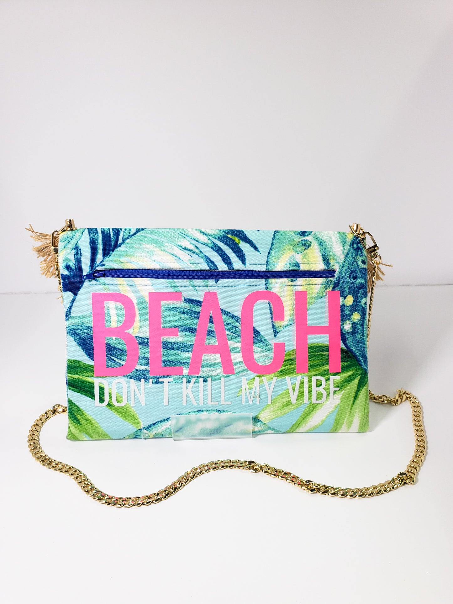 "Beach Don't Kill My Vibe"  Envelope Clutch with back zipper compartment