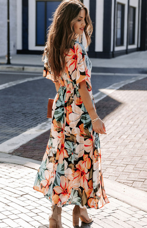 Women's Orange Split Floral Kimono Long Dress – Natty Grace Boutique and  Studio